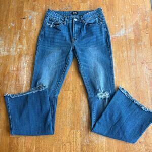 Simple Society Women’s Distressed Flare Jeans Medium Wash 9/29 Stretch